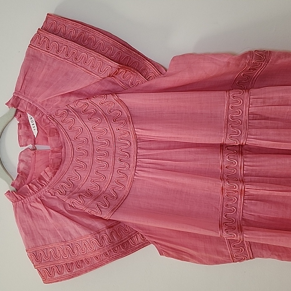 Veronica Beard Preppy Keely Tiered Ramie Mini Dress Size 10 Barbiecore - Picture 10 of 16